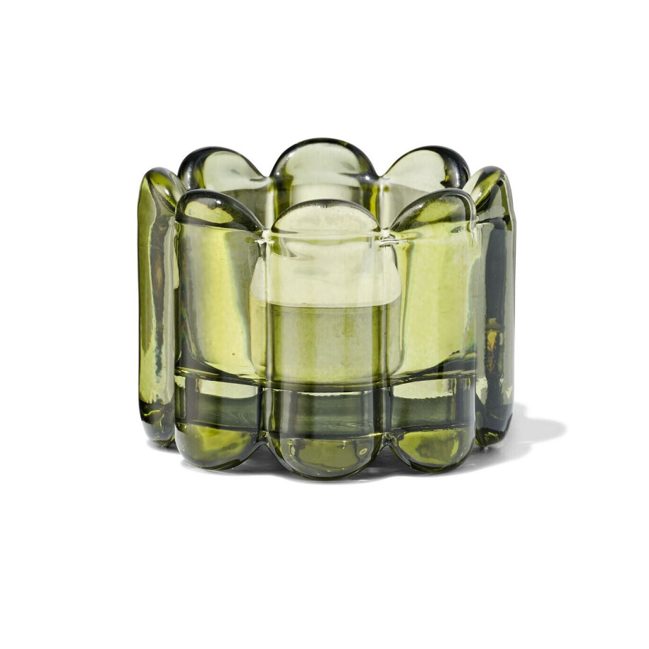HEMA HEMA Sfeerlichthouder Glas Ribbel Groen (groen) afbeelding 1