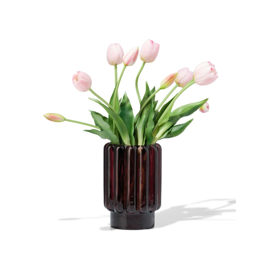 HEMA HEMA Vaas 18cm Glas Ribbel Bruin (bruin) afbeelding 1
