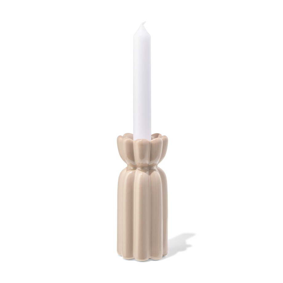 HEMA HEMA Kandelaar ⌀6x15cm Keramiek Ribbel Tulp Bruin (bruin) afbeelding 1