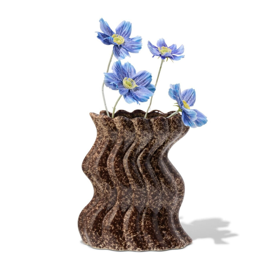 HEMA HEMA Vaas 23cm Keramiek Ribbel Swirl Bruin (donkerbruin) afbeelding 1