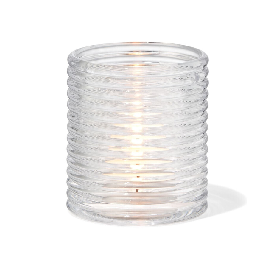 HEMA HEMA Theelichthouder ⌀7x8cm Glas Ribbel (transparant) afbeelding 1