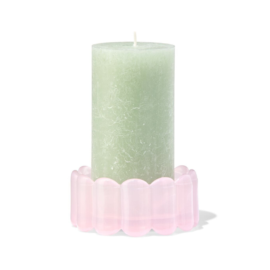 HEMA HEMA Kaarsonderzetter ⌀10x4.5cm Glas Ribbel Roze (roze) afbeelding 1