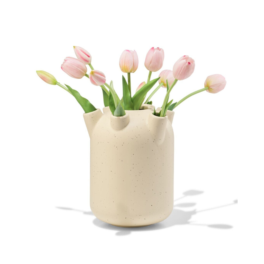 HEMA HEMA Tulpenvaas ⌀15x21cm Keramiek Groot Spikkels Wit afbeelding 