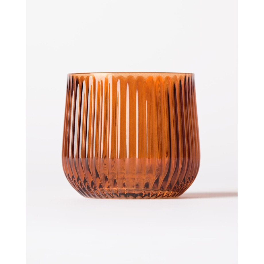 HEMA HEMA Theelichthouder ⌀10x8cm Bink Glas Ribbel Oranje (oranje) HEMA HEMA Theelichthouder ⌀10x8cm Bink Glas Ribbel Oranje (oranje) afbeelding 1