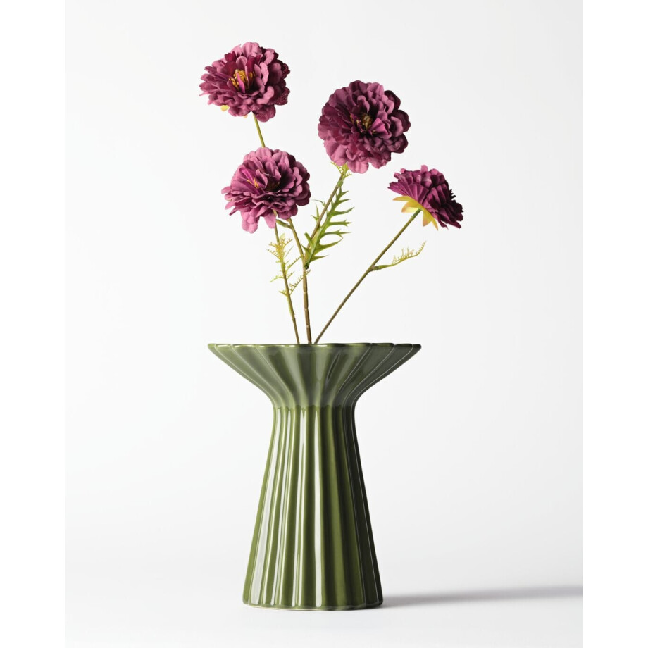 HEMA HEMA Vaas ⌀20x24.5cm Zwier Keramiek Ribbel Groen (groen) afbeelding 1