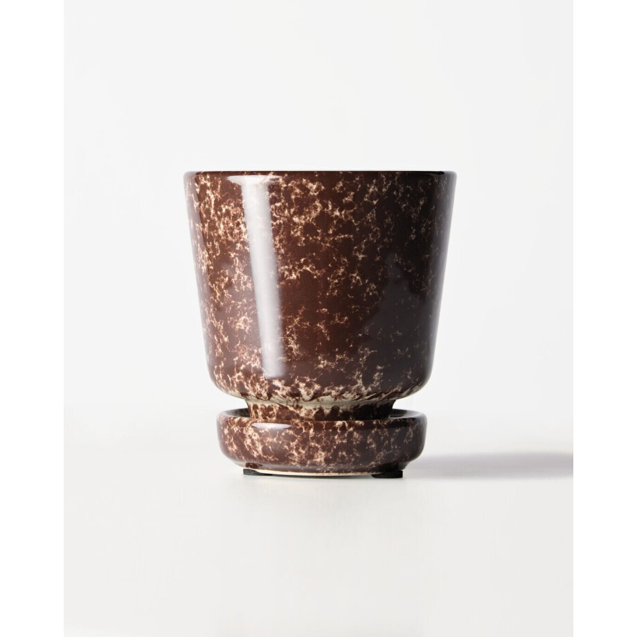 HEMA HEMA Bloempot ⌀8x8cm Keramiek Spikkels Bruin (bruin) afbeelding 1