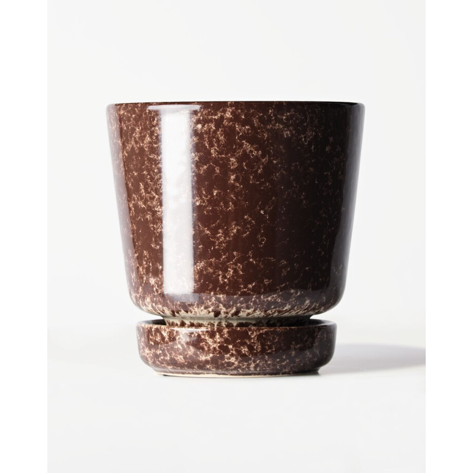 HEMA HEMA Bloempot ⌀11x12cm Keramiek Spikkels Bruin (bruin) afbeelding 1
