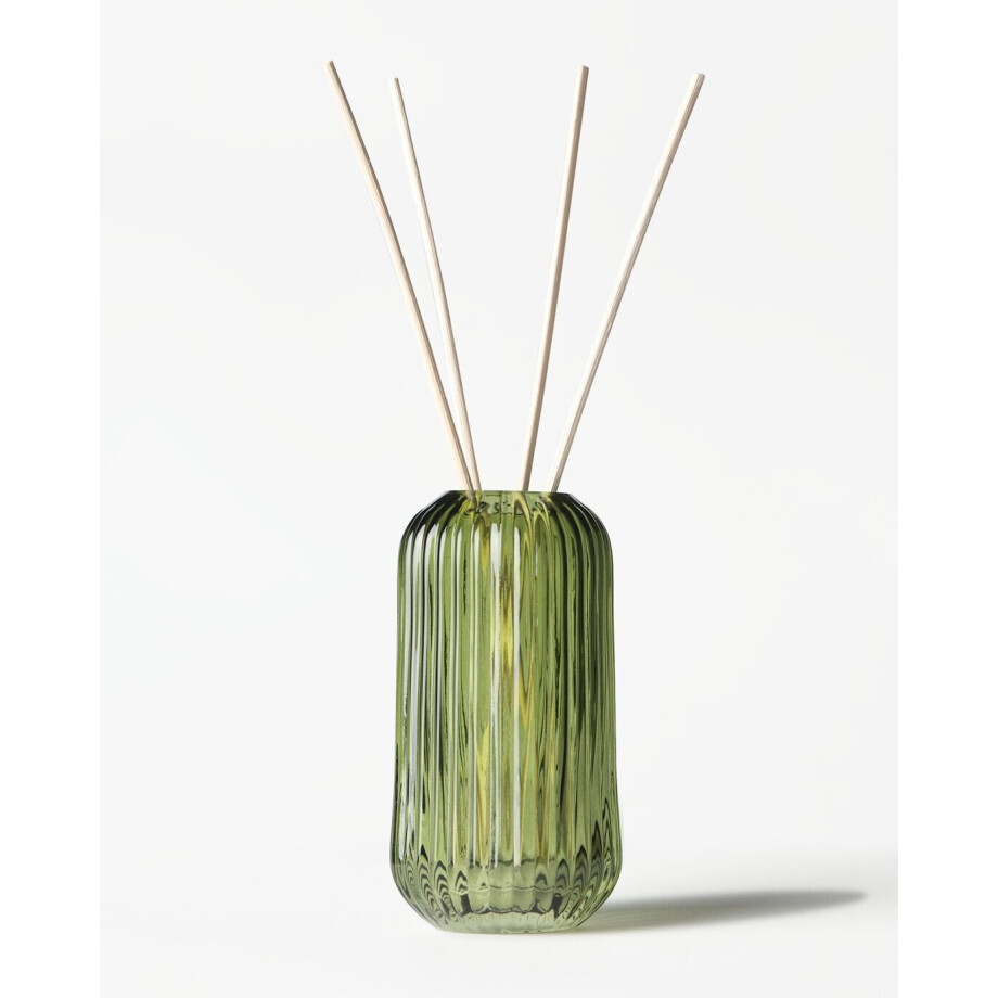 HEMA HEMA Vaas ⌀8.4x10cm Bink Glas Ribbel Groen (groen) afbeelding 1