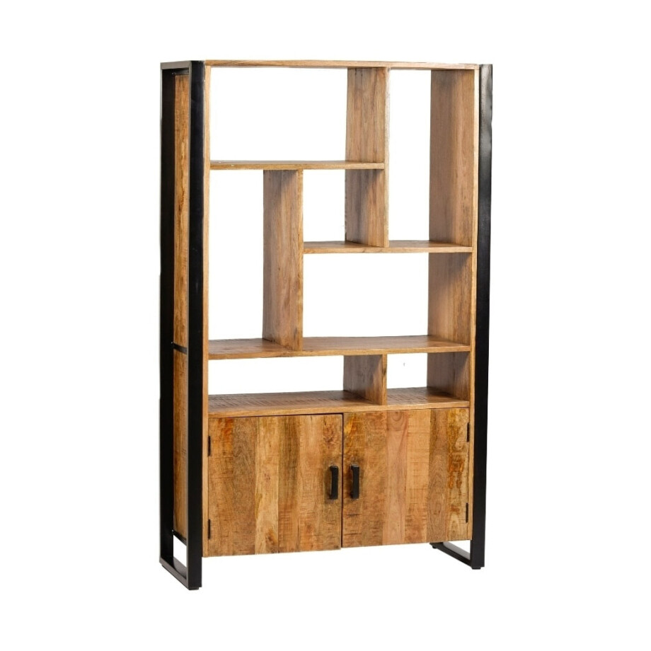 Livingfurn Wandkast 'Nairobi' Mangohout en staal, 180 x 110cm Livingfurn Wandkast 'Nairobi' Mangohout en staal, 180 x 110cm afbeelding