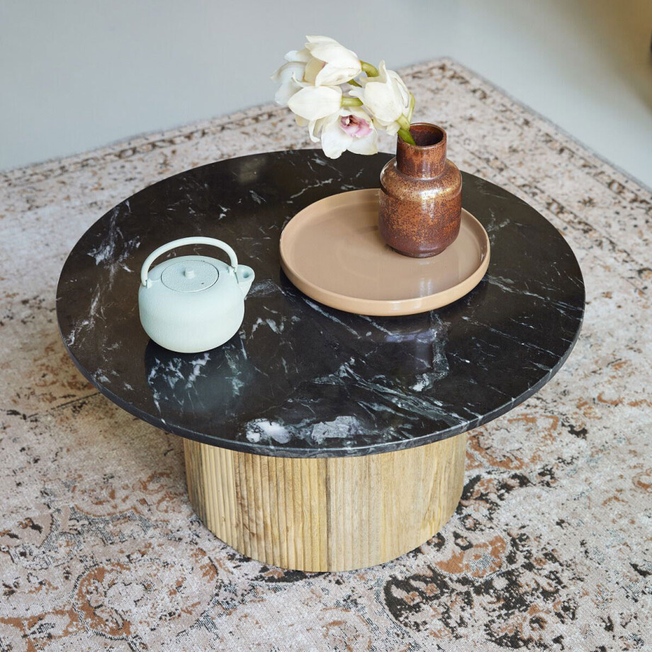 Brix Salontafel 'Nova' Mangohout en marmer, kleur Zwart afbeelding 1