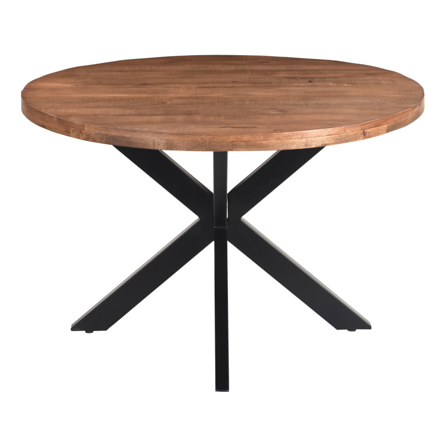 LivingFurn Ronde Eettafel 'Rocky' Mangohout en staal, 140cm afbeelding 