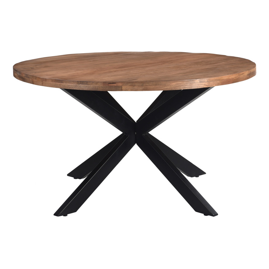 LivingFurn Ronde Eettafel 'Rocky' Mangohout en staal, 150cm afbeelding 