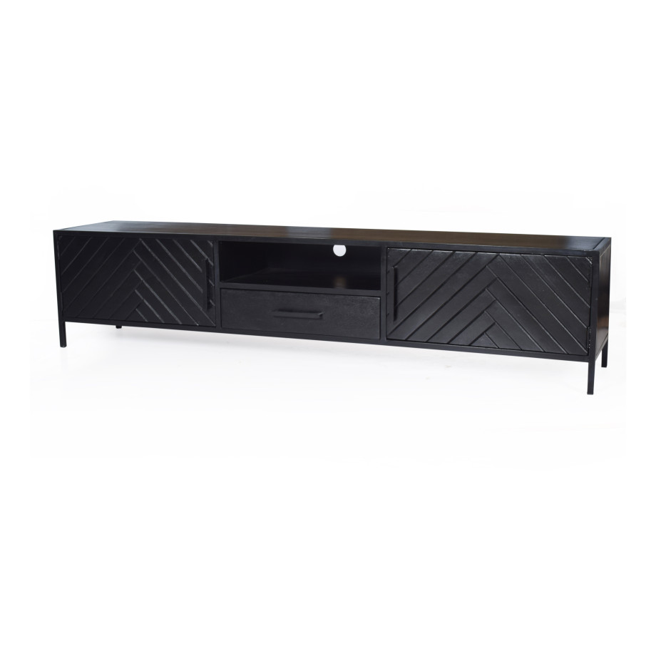 LivingFurn TV-meubel 'York' Mangohout visgraat, 200cm, kleur zwart afbeelding 