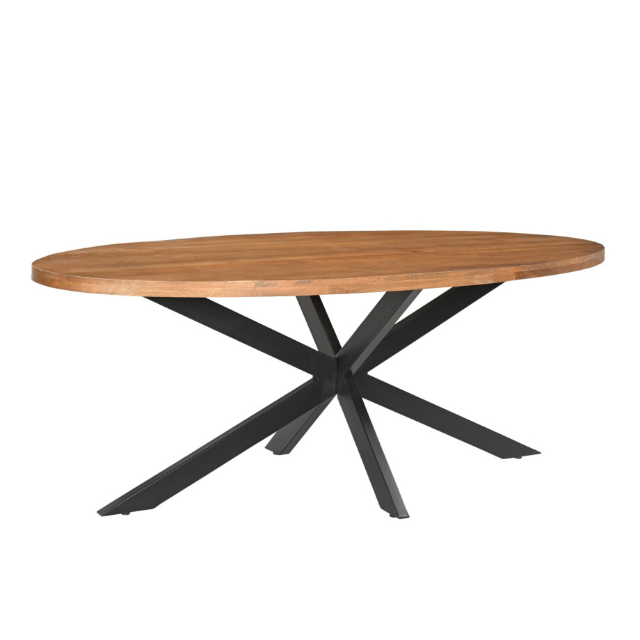 LivingFurn Ovale Eettafel 'Rocky' Mangohout en staal, 210 x 110cm LivingFurn Ovale Eettafel 'Rocky' Mangohout en staal, 210 x 110cm afbeelding