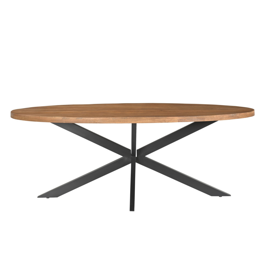 LivingFurn Ovale Eettafel 'Rocky' Mangohout en staal, 240 x 110cm afbeelding 