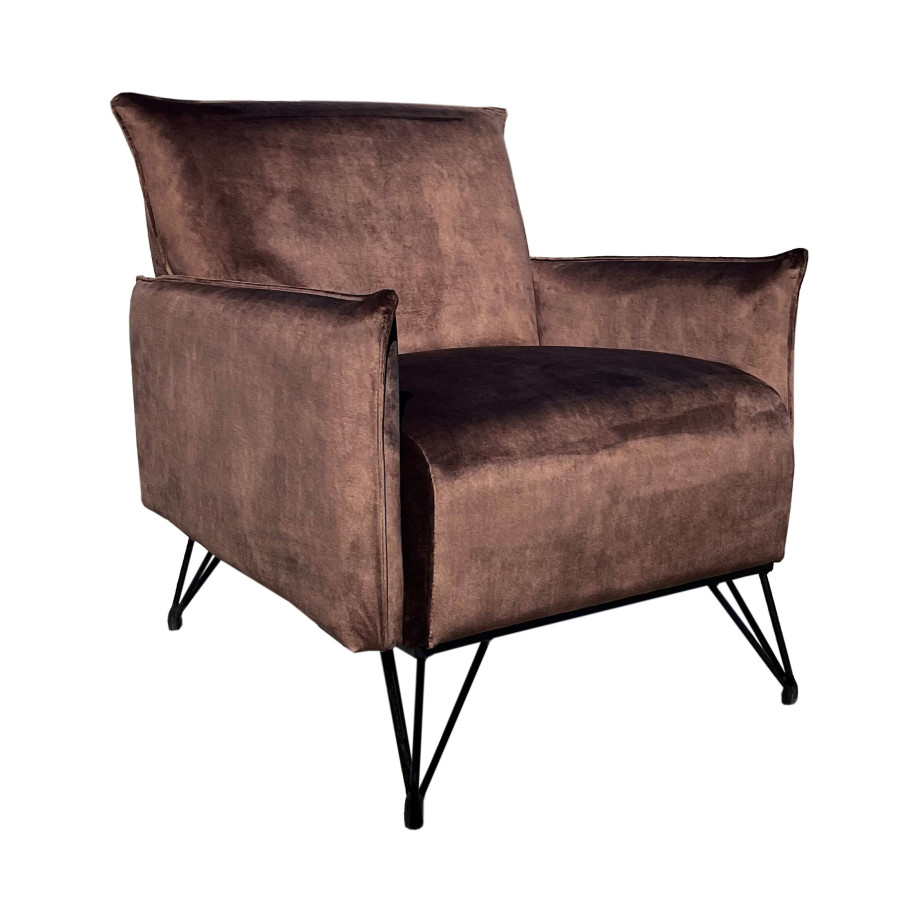 Livingfurn Fauteuil 'Noah' Velvet, kleur Bruin afbeelding 