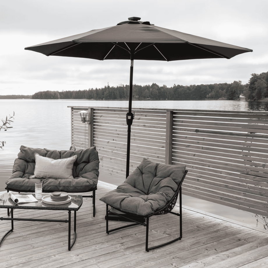 Nohr Parasol 'Bryttany' LED, 270cm, kleur Zwart Nohr Parasol 'Bryttany' LED, 270cm, kleur Zwart afbeelding 1