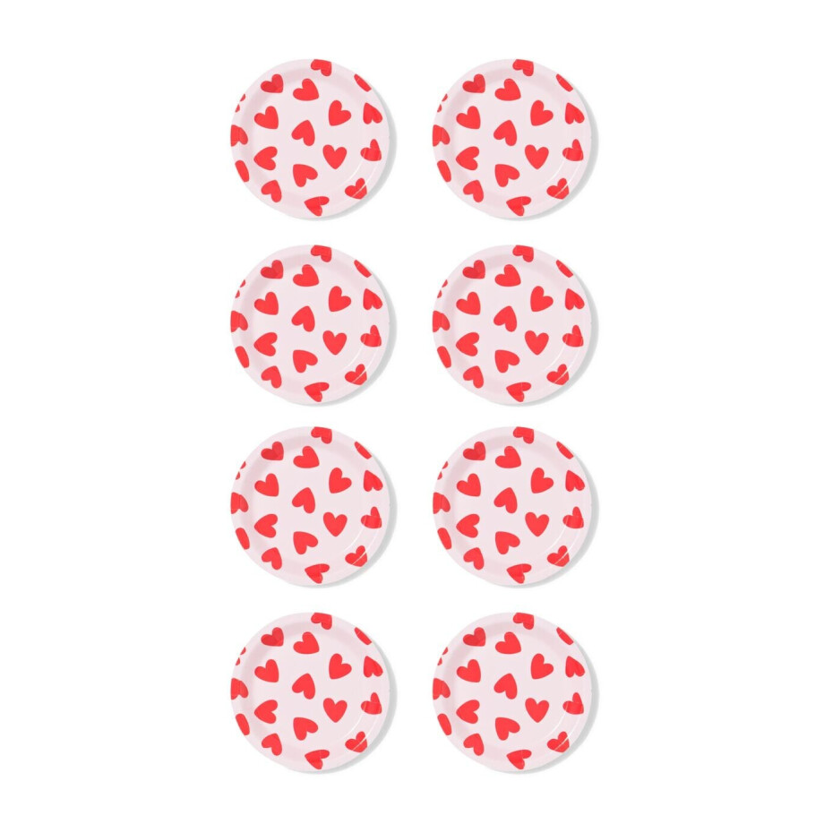 HEMA HEMA Gebaksbordjes ⌀15.5cm Papier Hartjes - 8 Stuks (rood) afbeelding 1