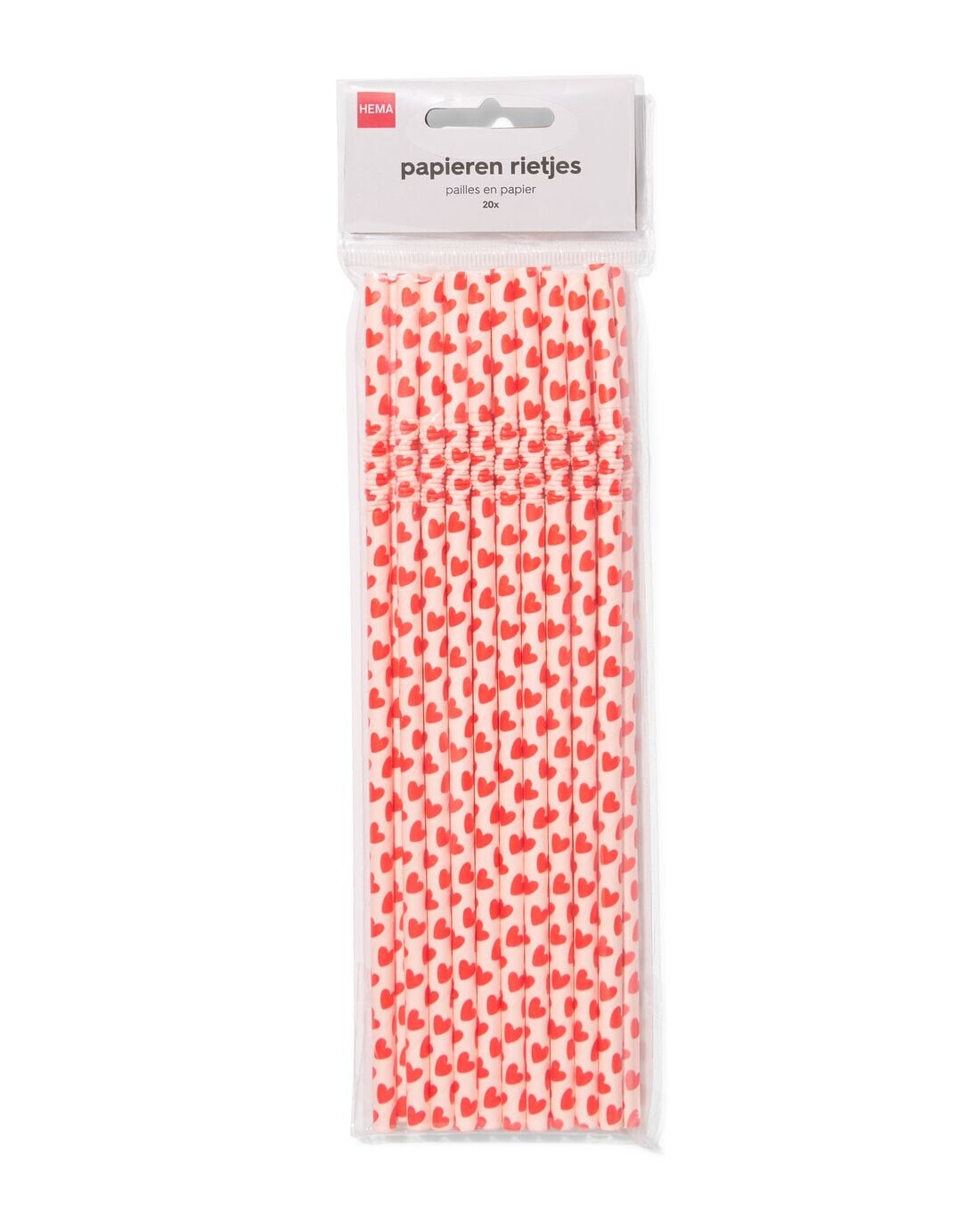 HEMA HEMA Papieren Rietjes Hartjes - 20 Stuks (rood) afbeelding 1