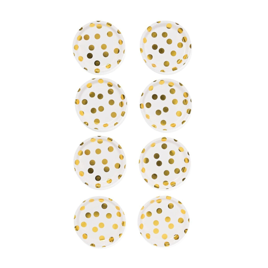 HEMA HEMA Papieren Bord Ø22.5cm Gouden Stippen - 8 Stuks (goud) afbeelding 1