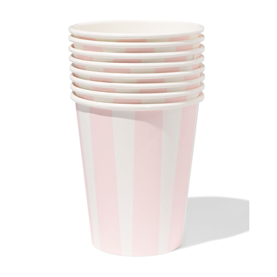 HEMA HEMA Bekers 250ml Papier Strepen - 8 Stuks (roze) afbeelding 1