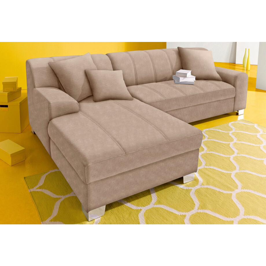 INOSIGN Hoekbank Turah incl. sierkussens, modern doorgestikt, ook in leer naar keuze met slaapfunctie, bedbank, bxdxh: 239x152x75 cm, l-model afbeelding 1