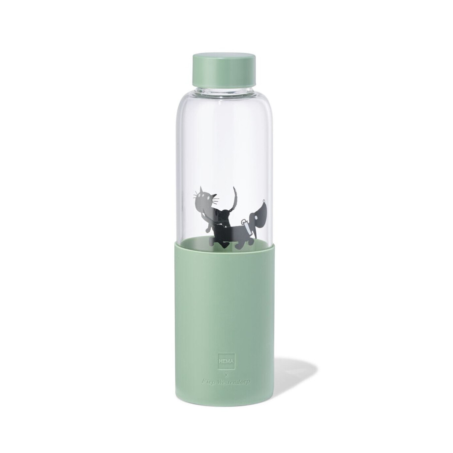 HEMA HEMA Takkie En Siepie Drinkfles 550ml Glas HEMA HEMA Takkie En Siepie Drinkfles 550ml Glas afbeelding