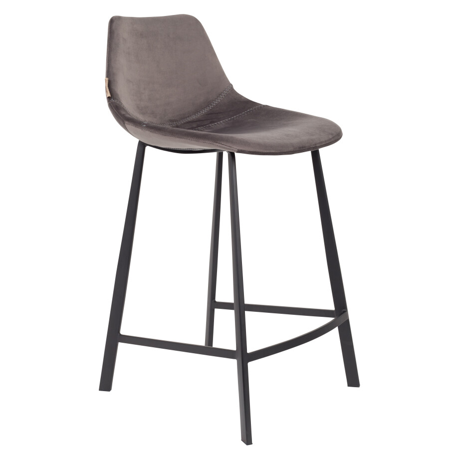 Dutchbone Barkruk 'Franky' Velvet (zithoogte 65cm), kleur Grijs Dutchbone Barkruk 'Franky' Velvet (zithoogte 65cm), kleur Grijs afbeelding 1