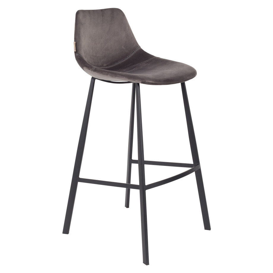 Dutchbone Barkruk 'Franky' Velvet (zithoogte 80cm), kleur Grijs Dutchbone Barkruk 'Franky' Velvet (zithoogte 80cm), kleur Grijs afbeelding 1