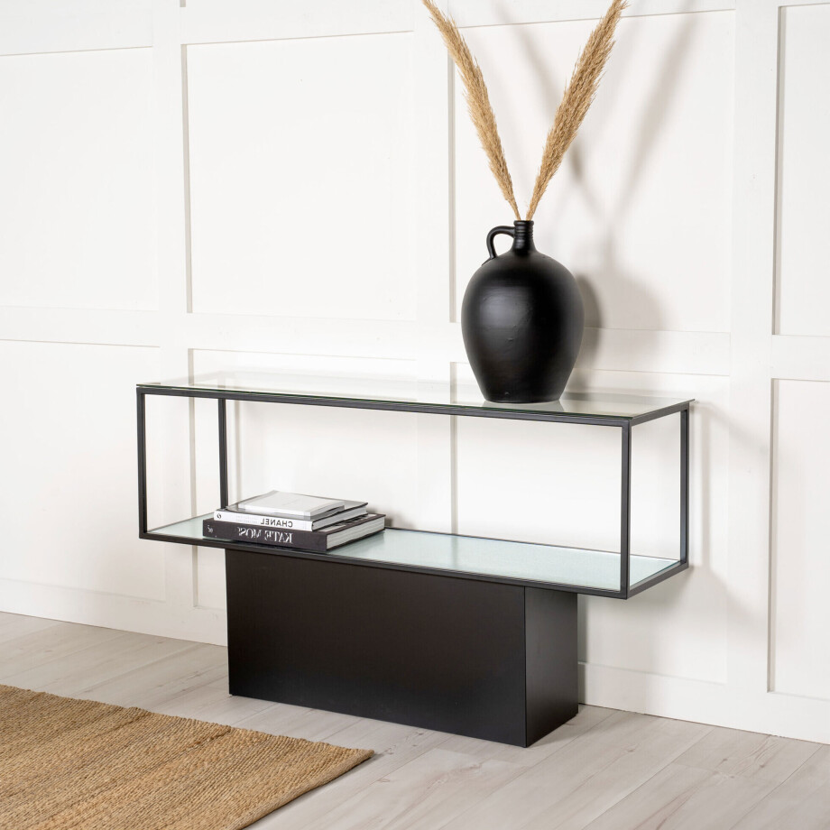 Nohr Sidetable 'Sheema' 130 x 35cm Glas met zwart metaal afbeelding 1