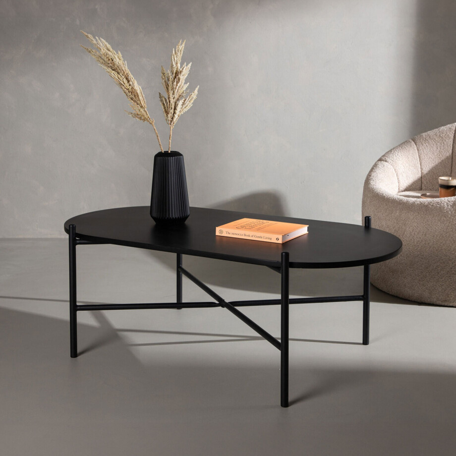 Nohr Ovale Salontafel 'Tieshia' 120 x 60cm, kleur Zwart Nohr Ovale Salontafel 'Tieshia' 120 x 60cm, kleur Zwart afbeelding 1