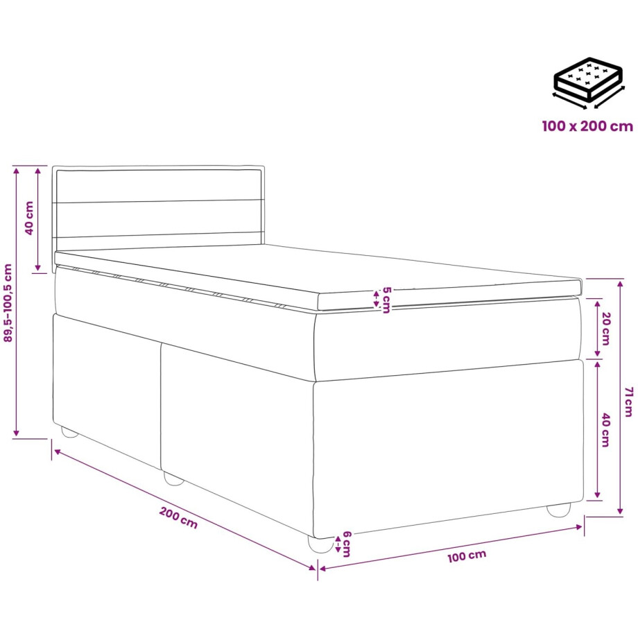 vidaXL - Boxspringbed - met - matras - met - hoofdeinde - Taupe - 100 - x - 200 - cm - Stof vidaXL - Boxspringbed - met - matras - met - hoofdeinde - Taupe - 100 - x - 200 - cm - Stof afbeelding 1