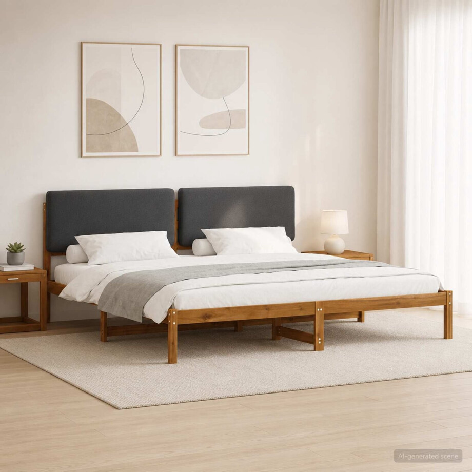 vidaXL - Bedframe - met - gestoffeerd - hoofdbord - Naturel - en - donkergrijs afbeelding 1