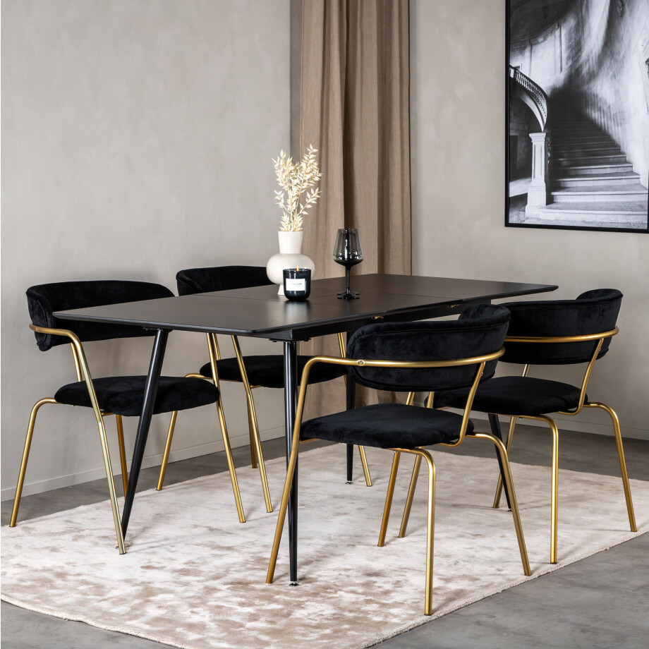 Nohr Uitschuifbare Eettafel 'Tenequa' MDF, 120/160 x 80cm, kleur Zwart afbeelding 1