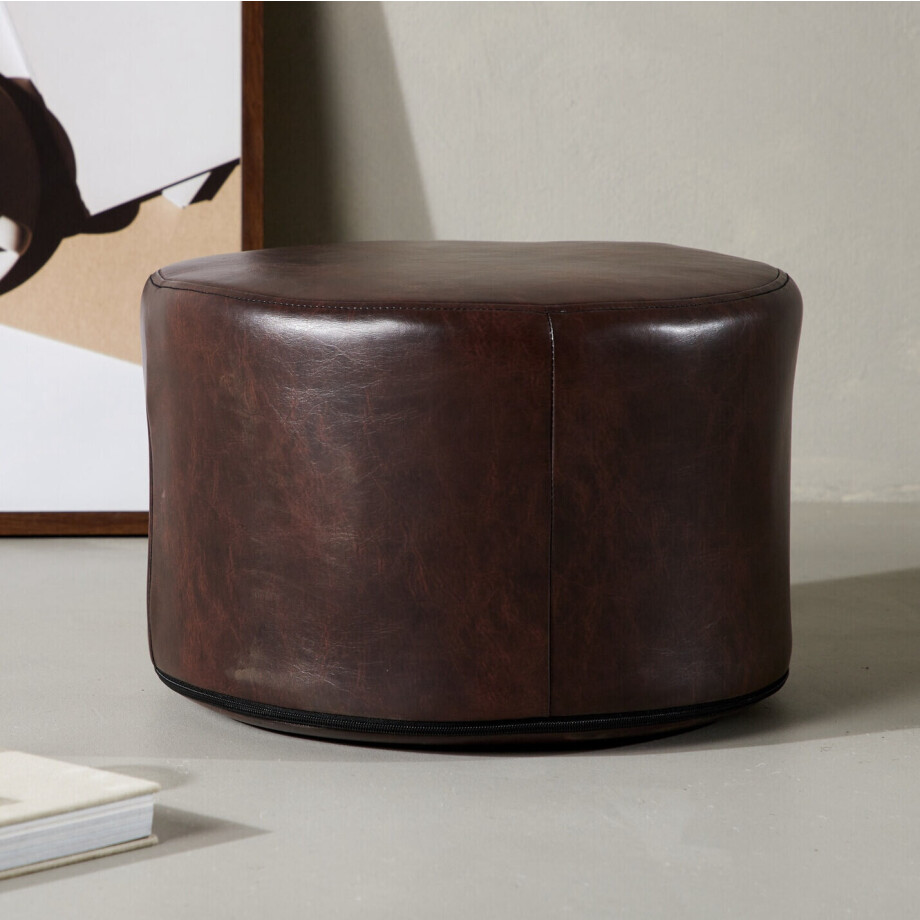 Nohr Hocker 'Chau' Lederlook, kleur Donkerbruin Nohr Hocker 'Chau' Lederlook, kleur Donkerbruin afbeelding 1