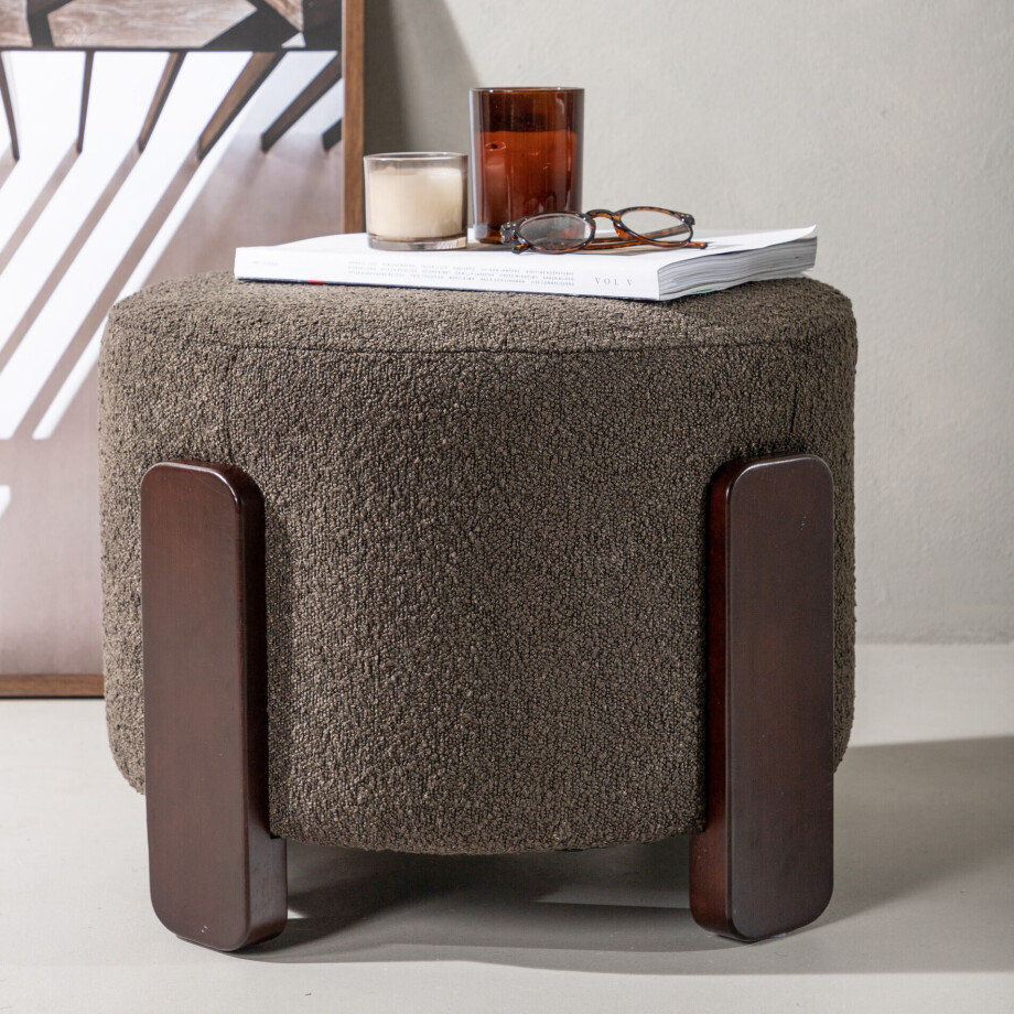 Nohr Hocker 'Zully' Bouclé, kleur Donkergrijs afbeelding 1