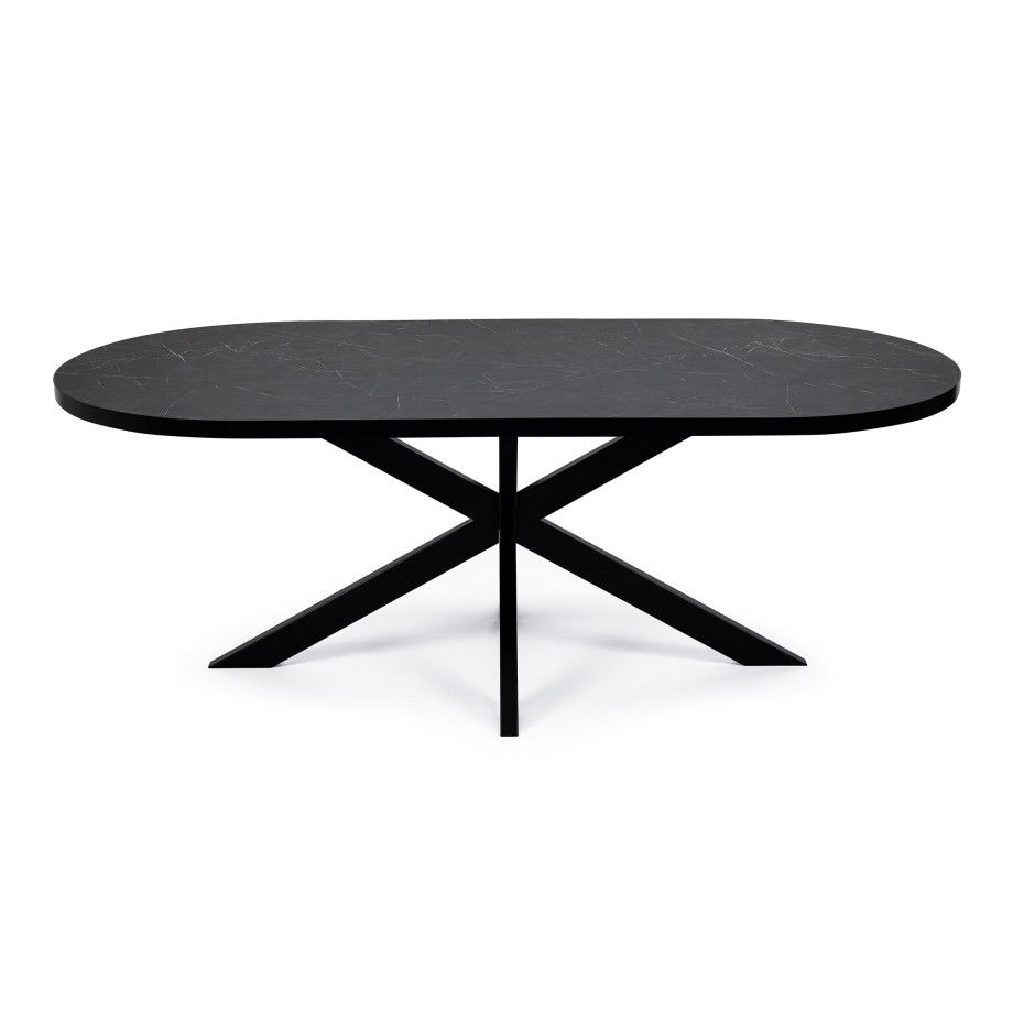 Stalux Plat Ovale eettafel 'Noud' 240 x 100cm, kleur zwart / zwart marmer afbeelding 1