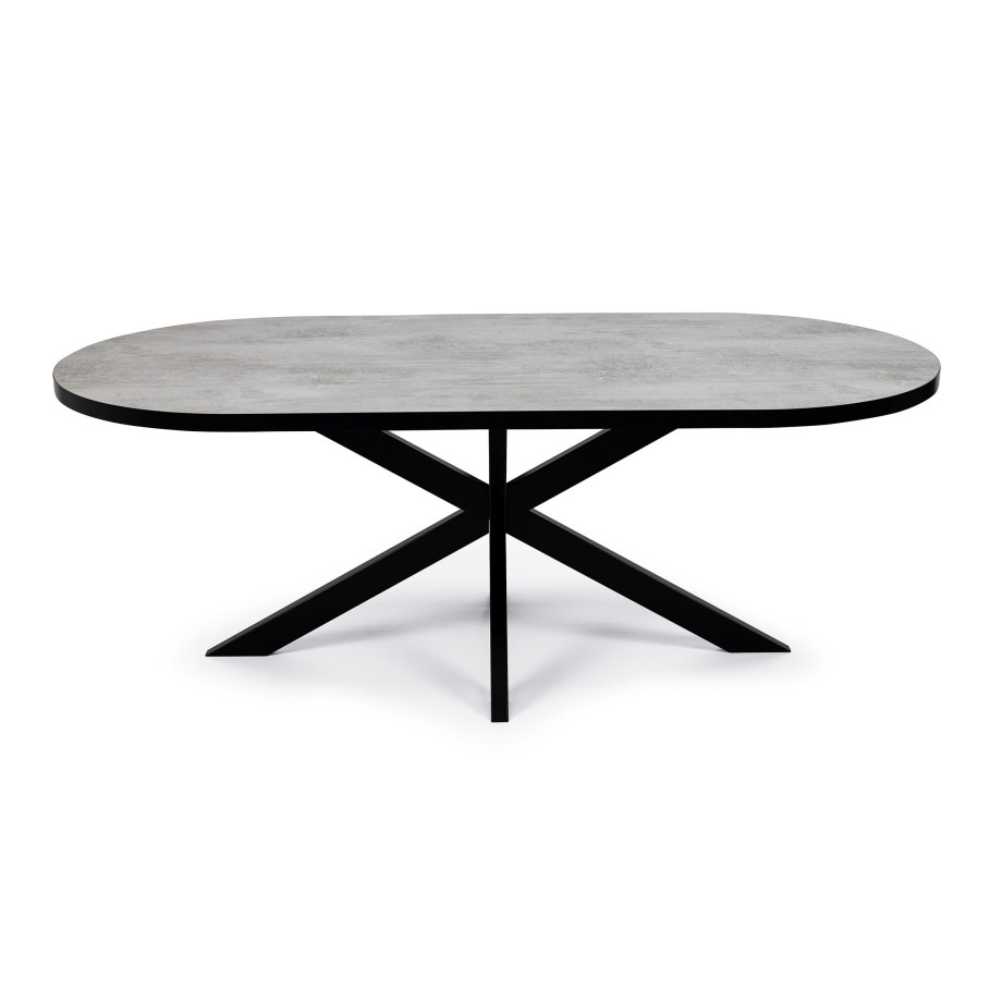 Stalux Plat Ovale eettafel 'Noud' 210 x 100cm, kleur zwart / beton afbeelding 1