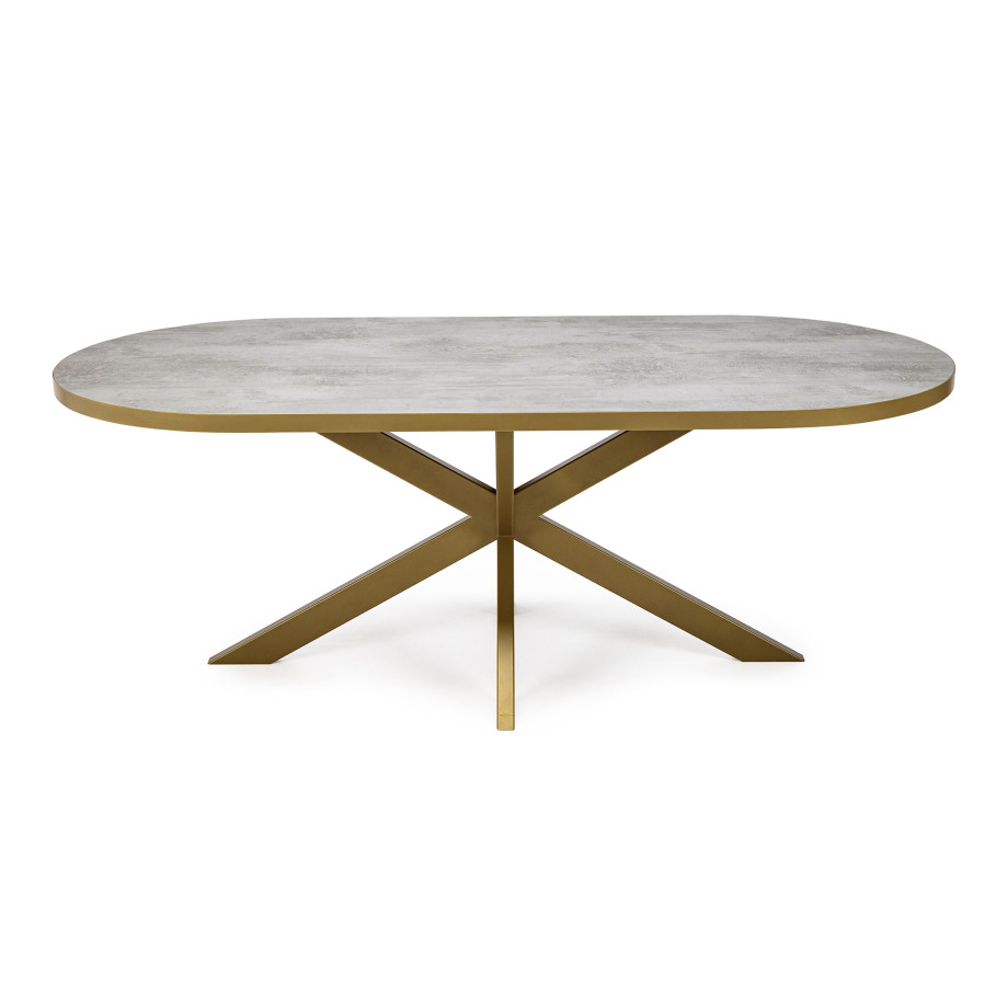 Stalux Plat ovale eettafel 'Noud' 240 x 100, kleur goud / beton afbeelding 