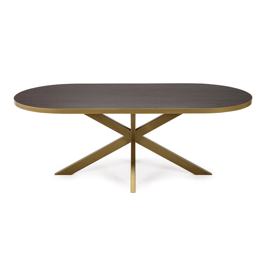 Stalux Plat Ovale eettafel 'Noud' 210 x 100cm, kleur goud / bruin hout afbeelding 1