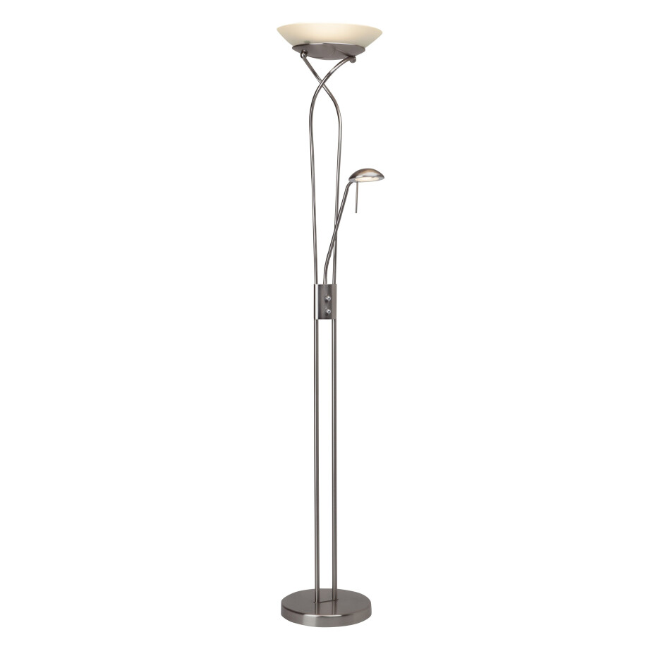 Brilliant Leuchten Staande ledlamp met uplight Ollie Leesarm, H 18 cm, dimbaar, 2500lm, warmwit, antiek messingkleur afbeelding 1