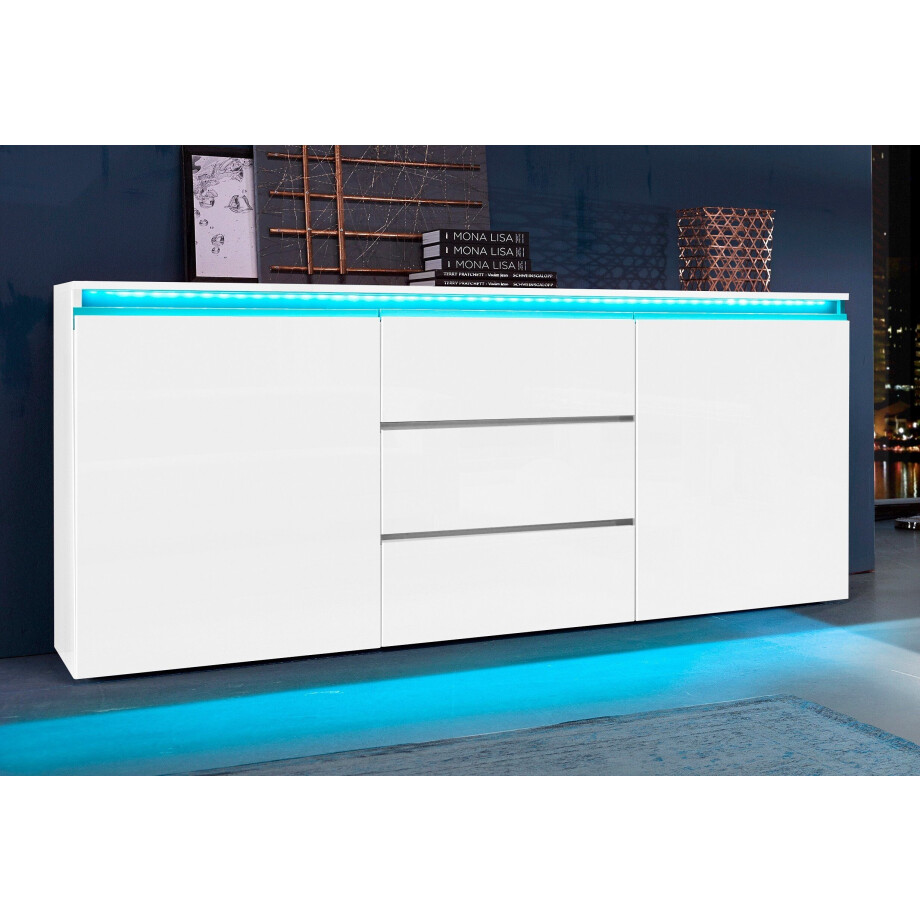INOSIGN Dressoir Magic, commode, kast, dressoir met 2 deuren en 3 lades hoogglans gelakt (b/d/h) 180x40x80 cm afbeelding 1