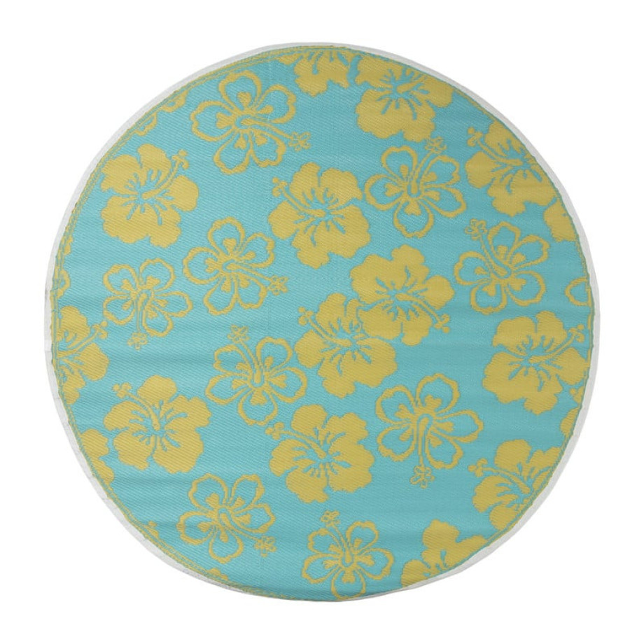 Buitenkleed rond hibiscus - groen/blauw - ø150 cm afbeelding 