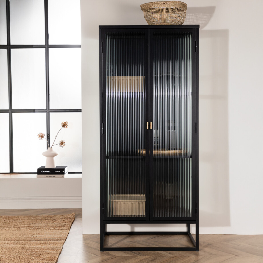 Nohr Vitrinekast 'Alieke' 160 x 70cm, kleur Zwart Nohr Vitrinekast 'Alieke' 160 x 70cm, kleur Zwart afbeelding 1