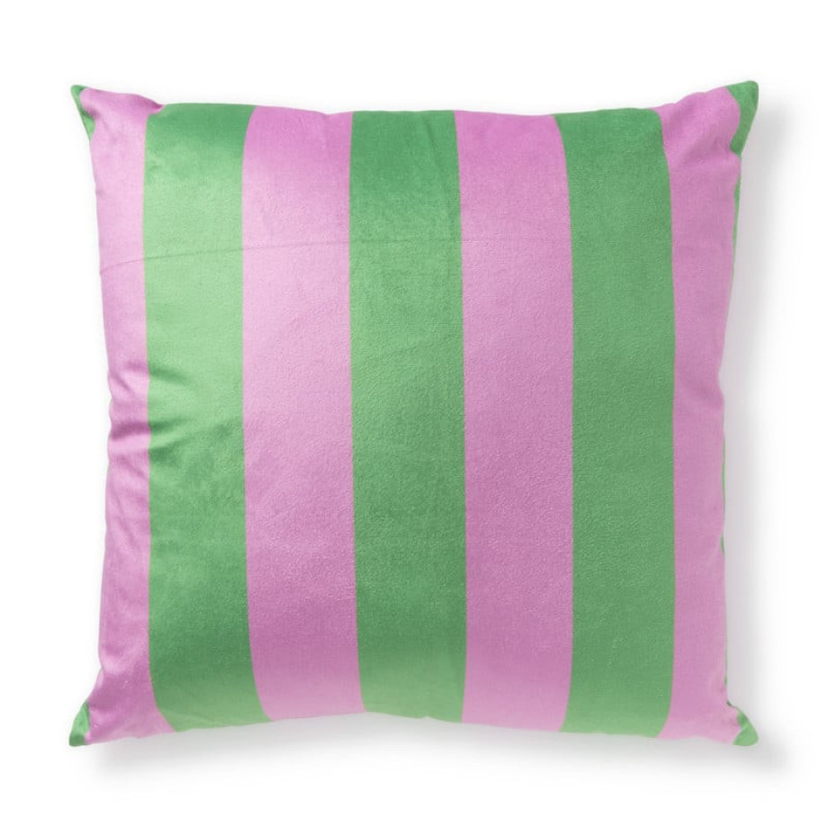 Kussen streep - groen/roze - 45x45 cm afbeelding 