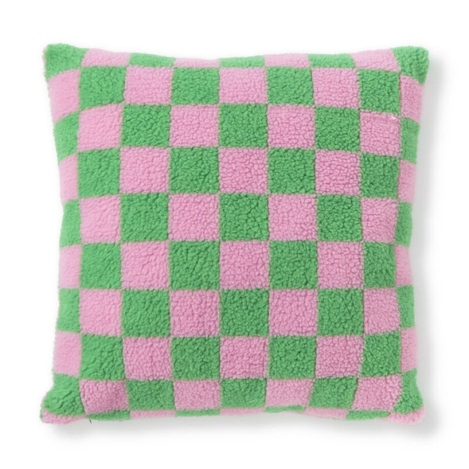 Kussen geblokt - roze/groen - 45x45 cm Kussen geblokt - roze/groen - 45x45 cm afbeelding