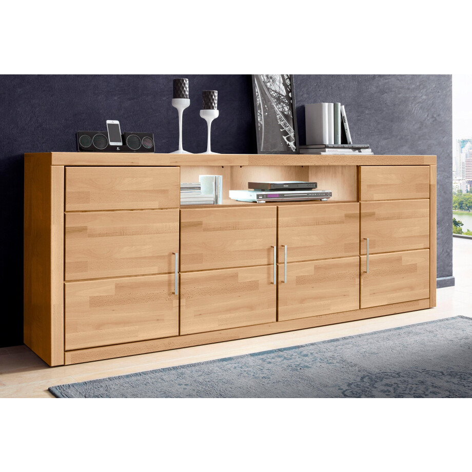 Home affaire Dressoir Logo, 200cm breed, 42 cm diep, fronten massief hout, 11 vakken afbeelding 1