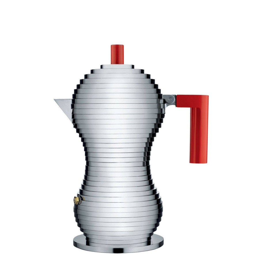 Alessi Percolator Pulcina - MDL02/3 R - Rood - 3 kops - door Michele De Lucchi afbeelding 