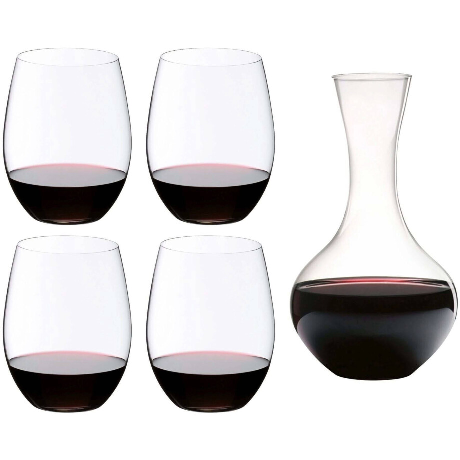 Riedel Rode Wijnglazenset O Wine - 4 stuks met Decanteerkaraf afbeelding 