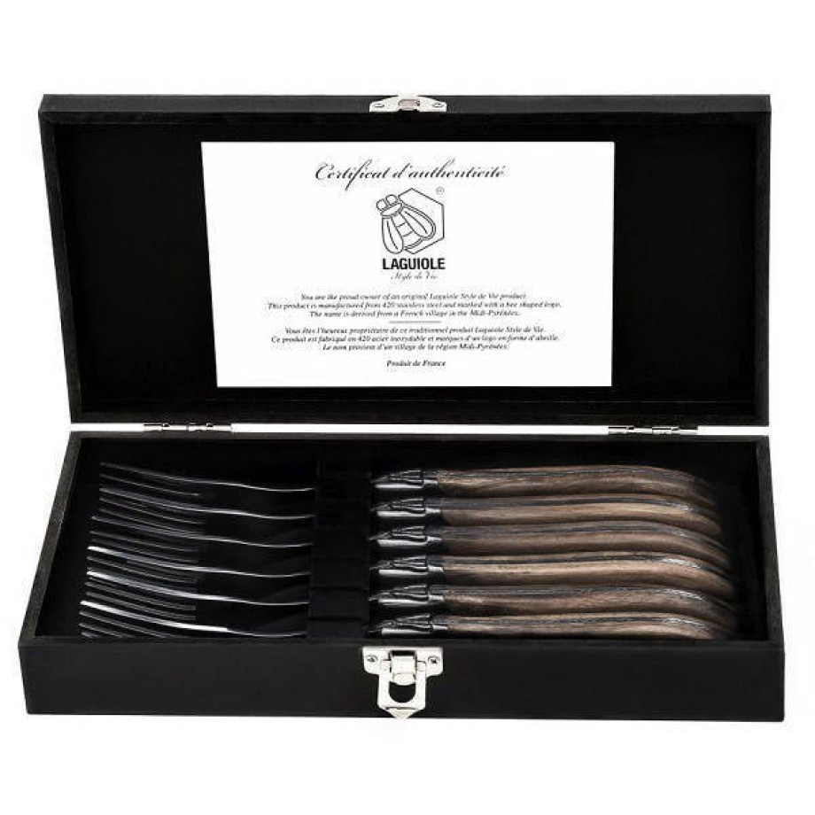 Laguiole Style de Vie Steakvorken Luxury Line Olijfhout - 6 stuks afbeelding 